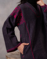 Gurez  Purple-Rapsody Handwoven Woolen Phiran with Chikankari Hand Embroidery