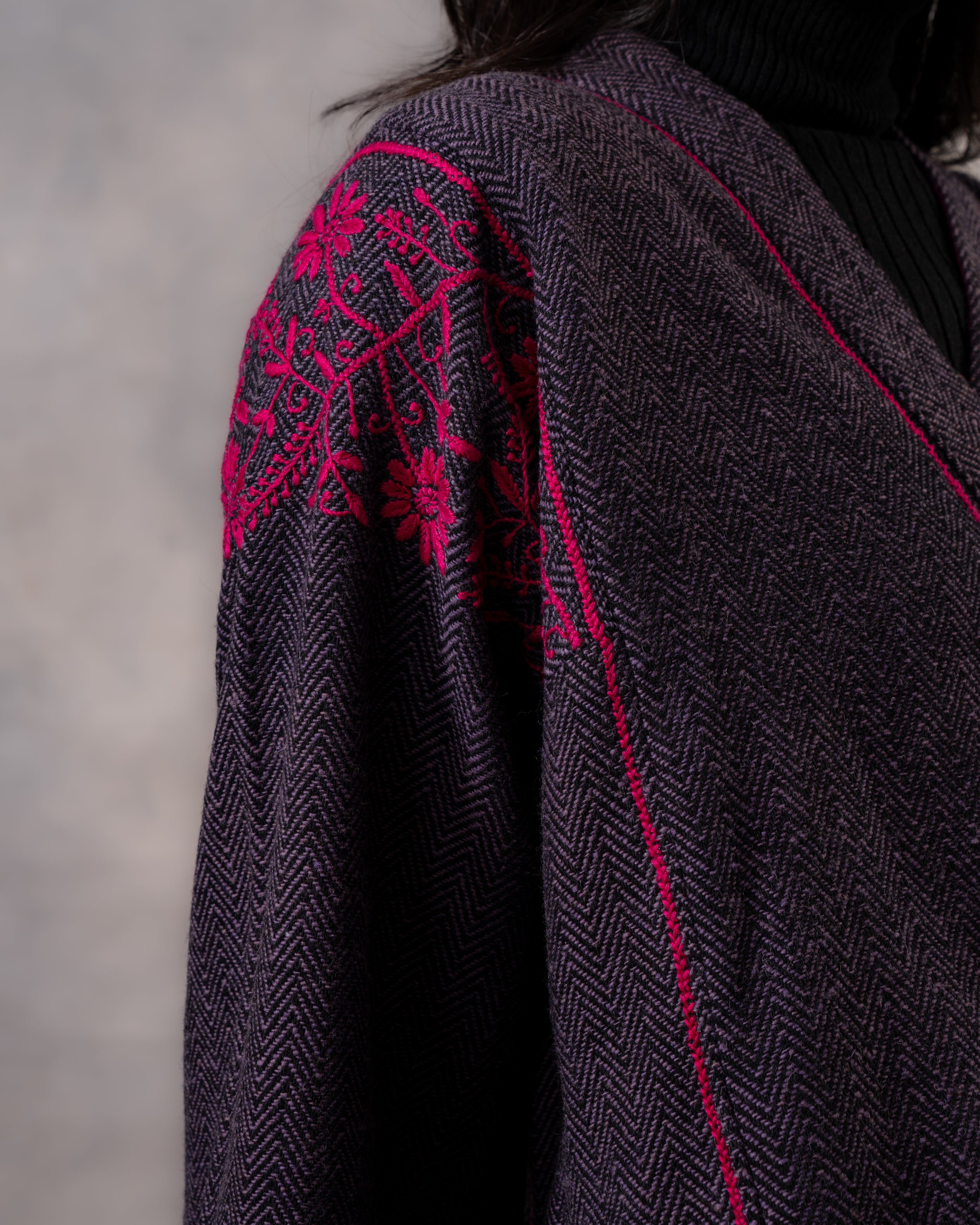Gurez  Purple-Rapsody Handwoven Woolen Phiran with Chikankari Hand Embroidery