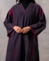 Gurez  Purple-Rapsody Handwoven Woolen Phiran with Chikankari Hand Embroidery