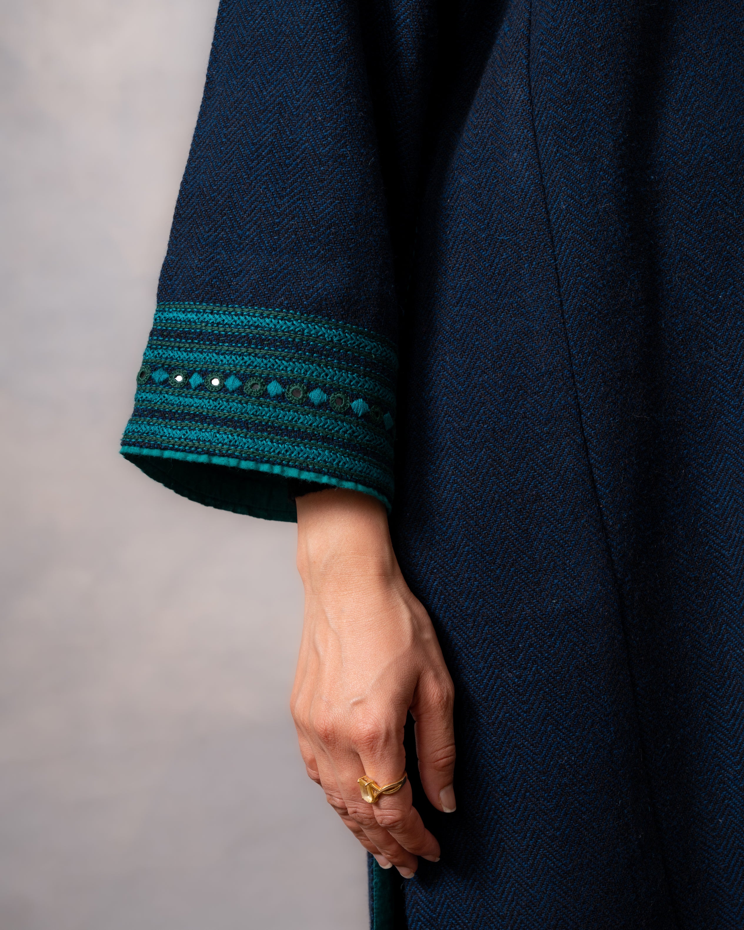 Gurez  Blue Handwoven Woolen Phiran with Dessert Hand Embroidery