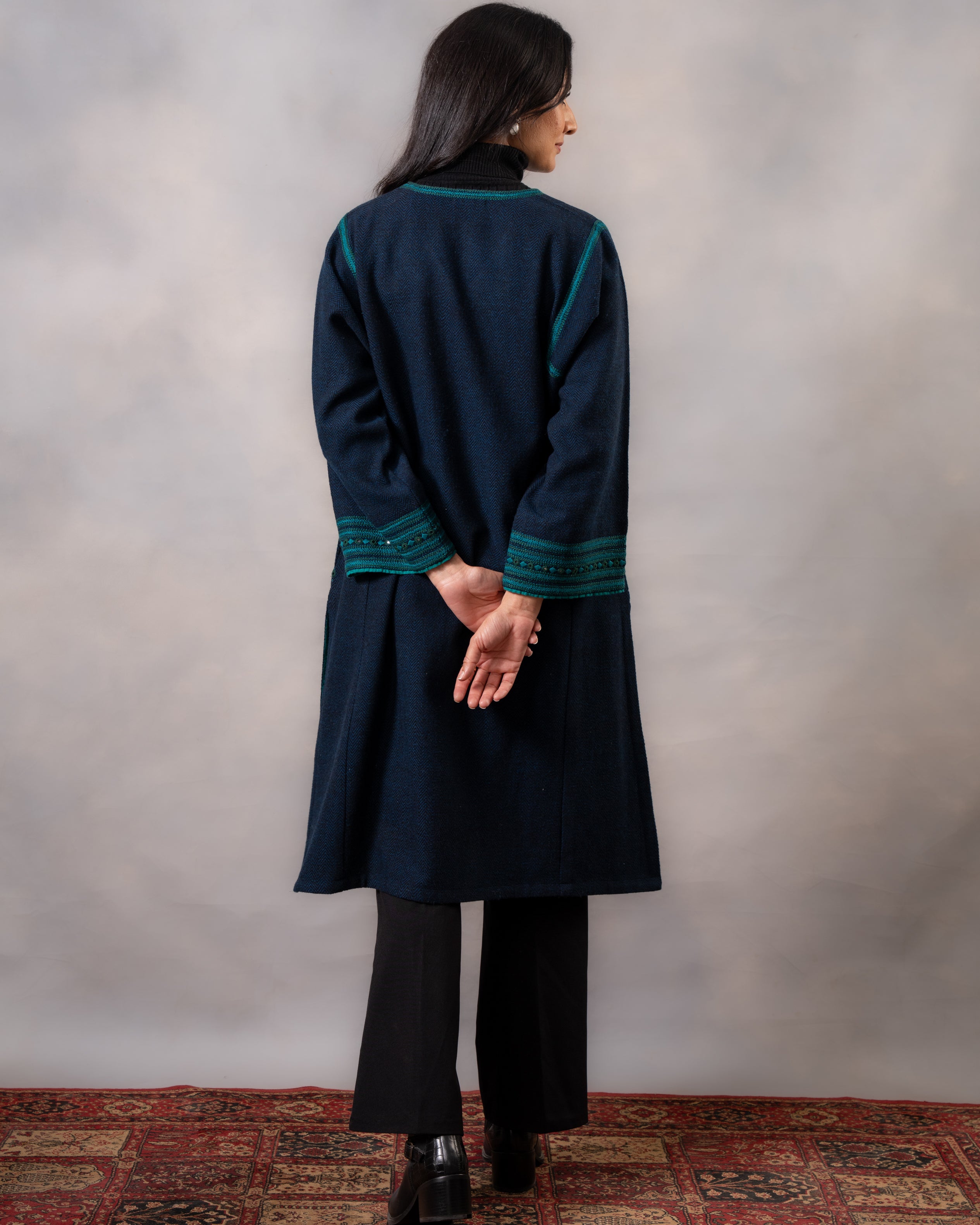 Gurez  Blue Handwoven Woolen Phiran with Dessert Hand Embroidery