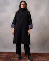 Gurez Midnight Handwoven Woolen Phiran with Hand Applique