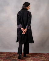 Gurez Midnight Handwoven Woolen Phiran with Hand Applique