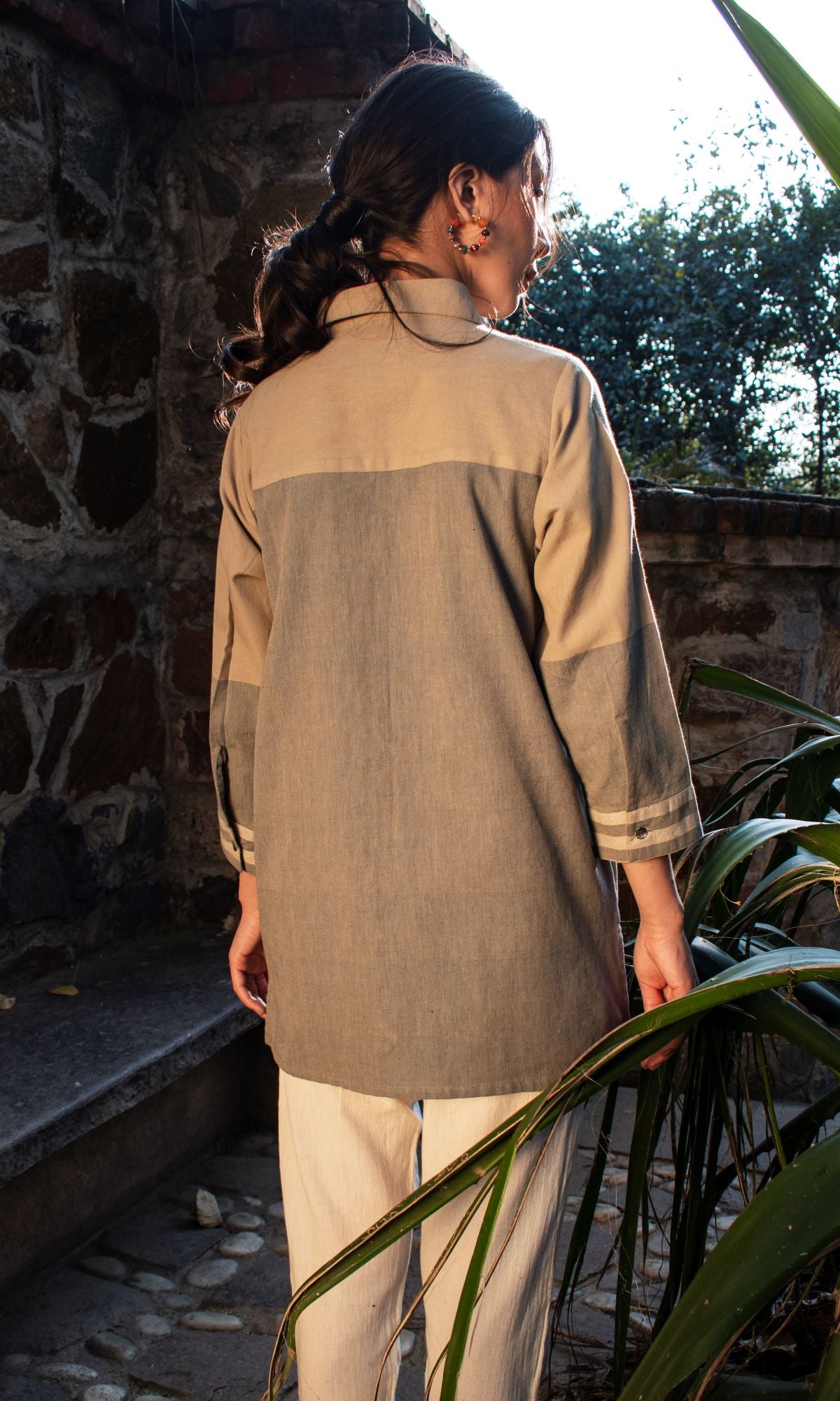 Akriti Beige Handwoven Extra-Weft Collared Shirt