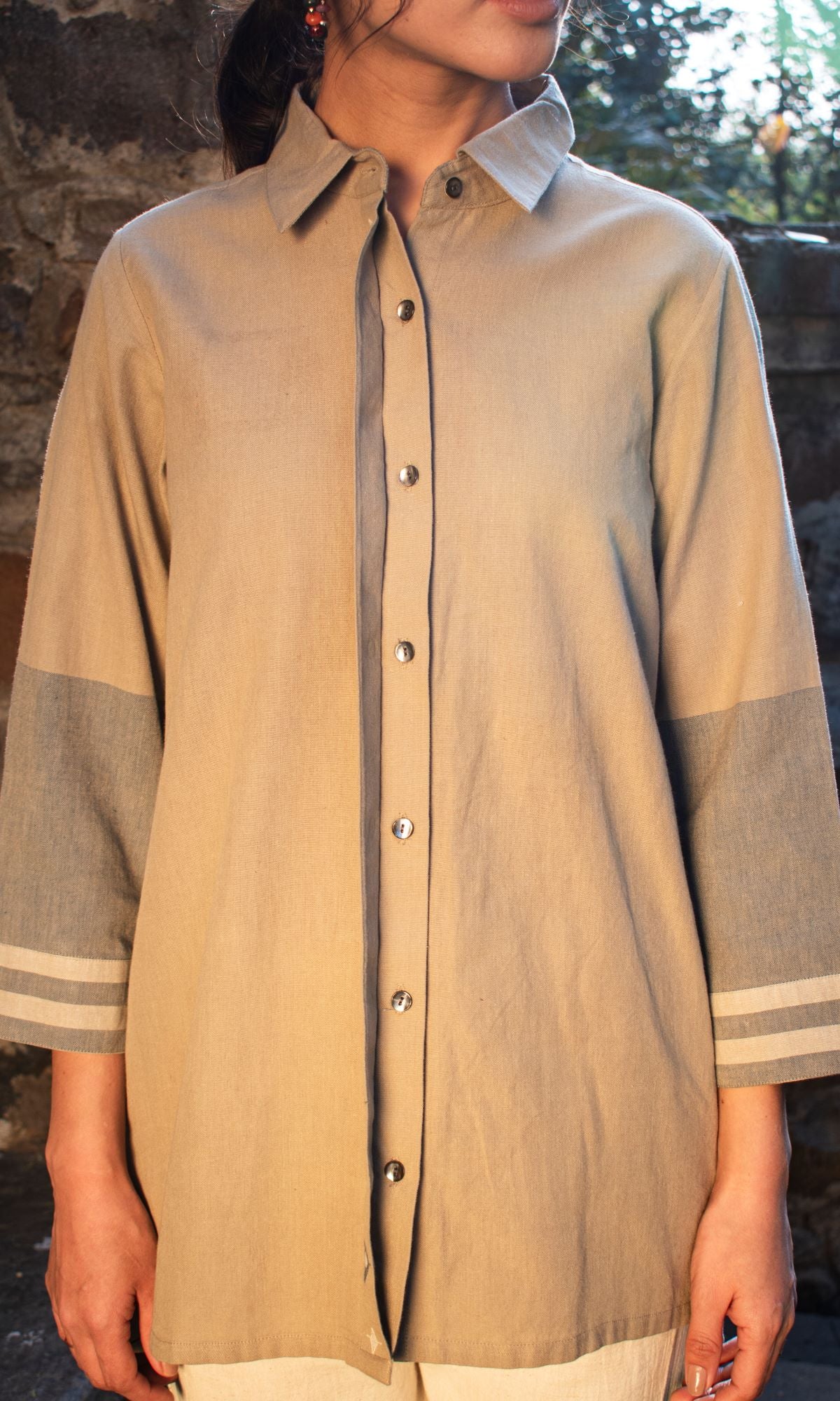 Akriti Beige Handwoven Extra-Weft Collared Shirt