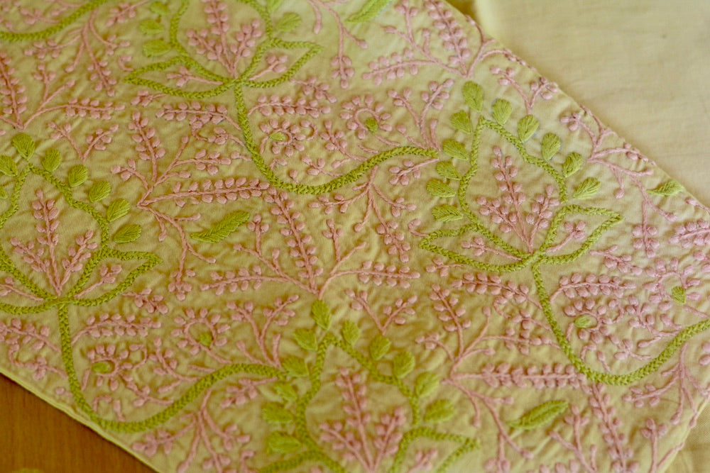 Bageecha Pink & Green Chikankari Jal & Butti Table Runner