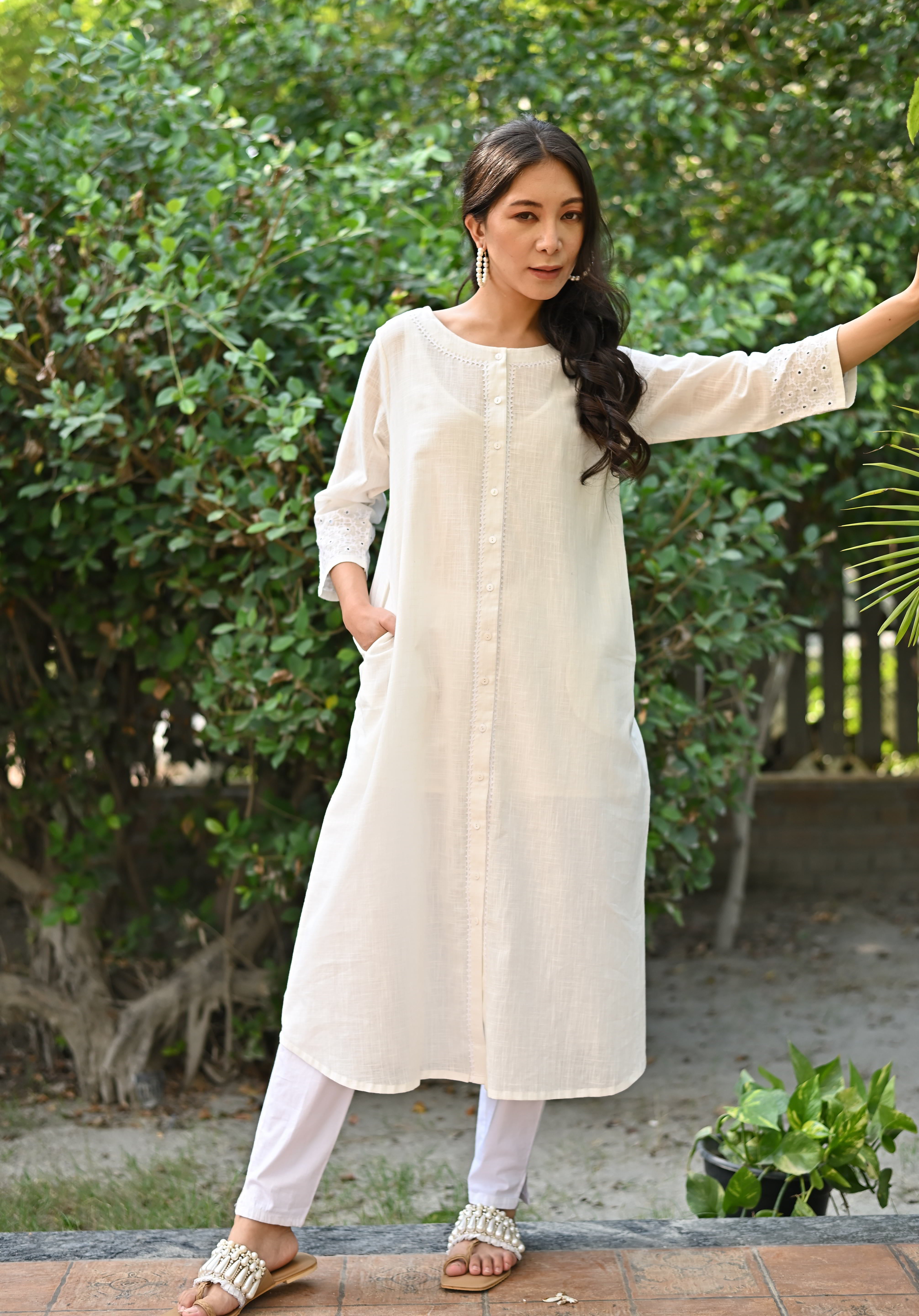 Jasmine Sindhi Hand Embroidered Cotton A-Line Kurta