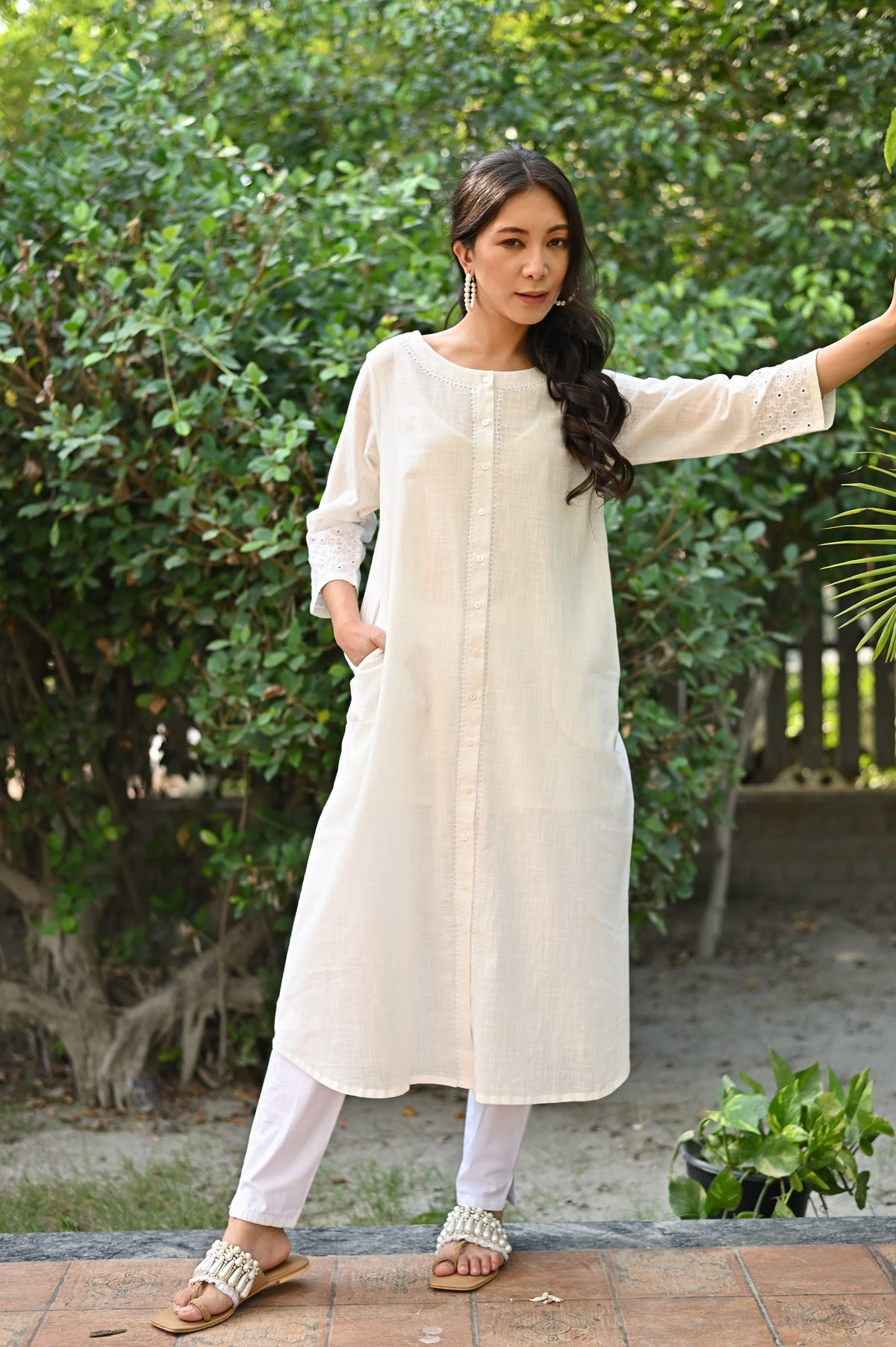 Jasmine Sindhi Hand Embroidered Cotton A-Line Kurta