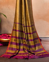 Sunehri Tussar Saree with Soof Hand Embriodery