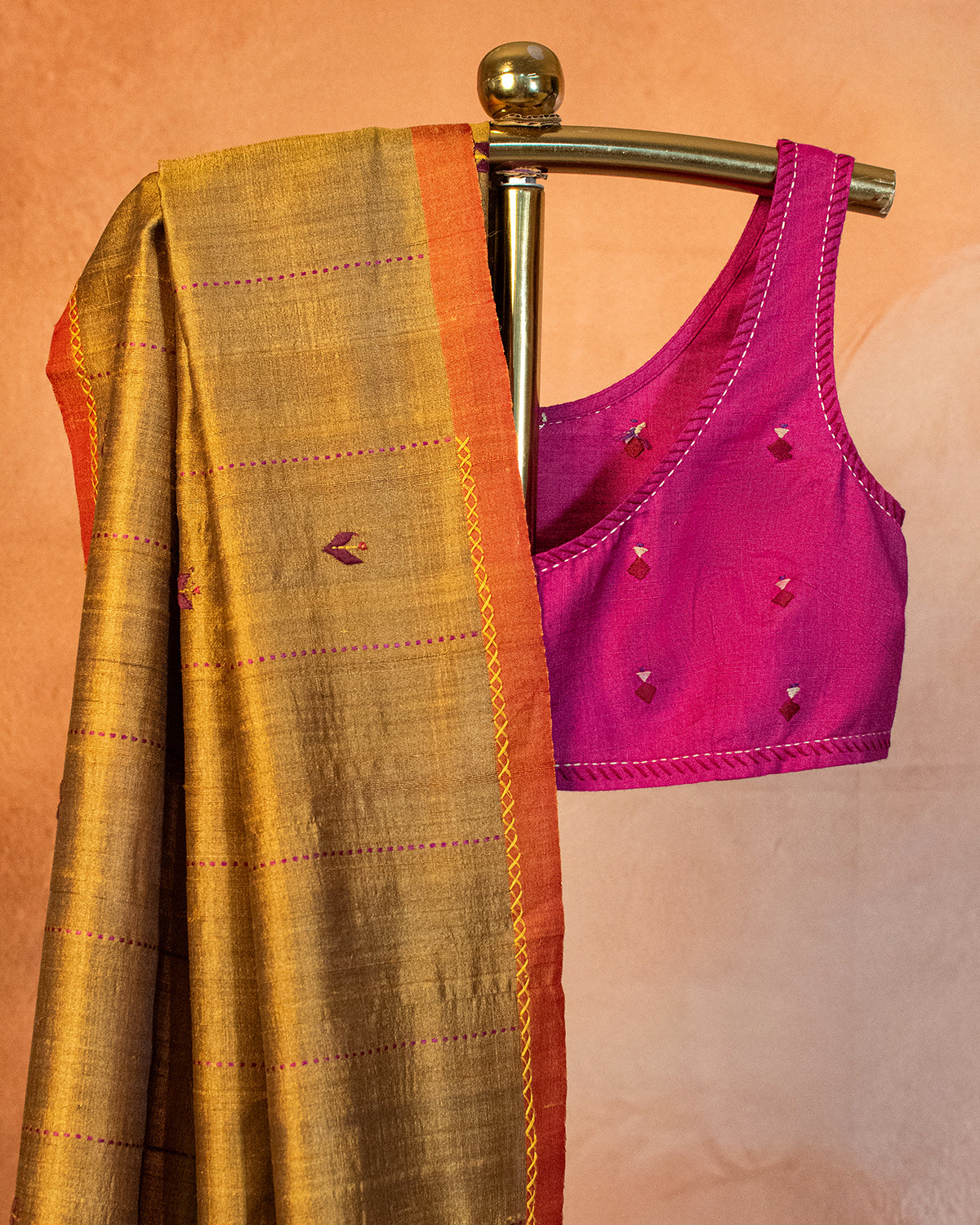 Sunehri Tussar Saree with Soof Hand Embriodery