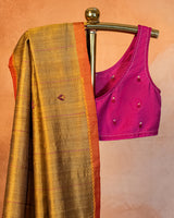 Sunehri Tussar Saree with Soof Hand Embriodery
