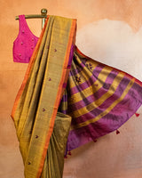 Sunehri Tussar Saree with Soof Hand Embriodery