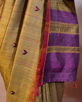 Sunehri Tussar Saree with Soof Hand Embriodery