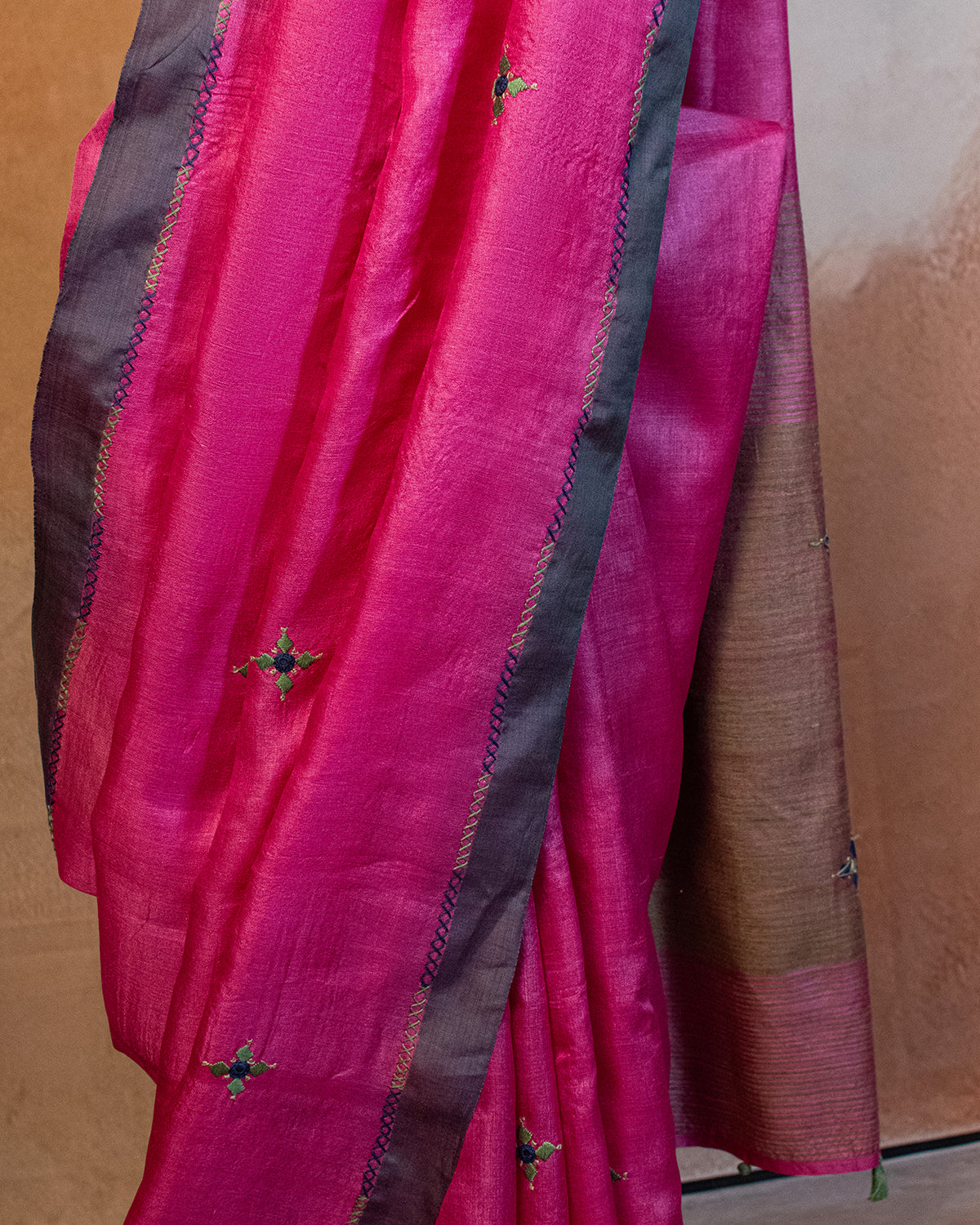 Rani Tussar Saree with Soof Hand Embroidery