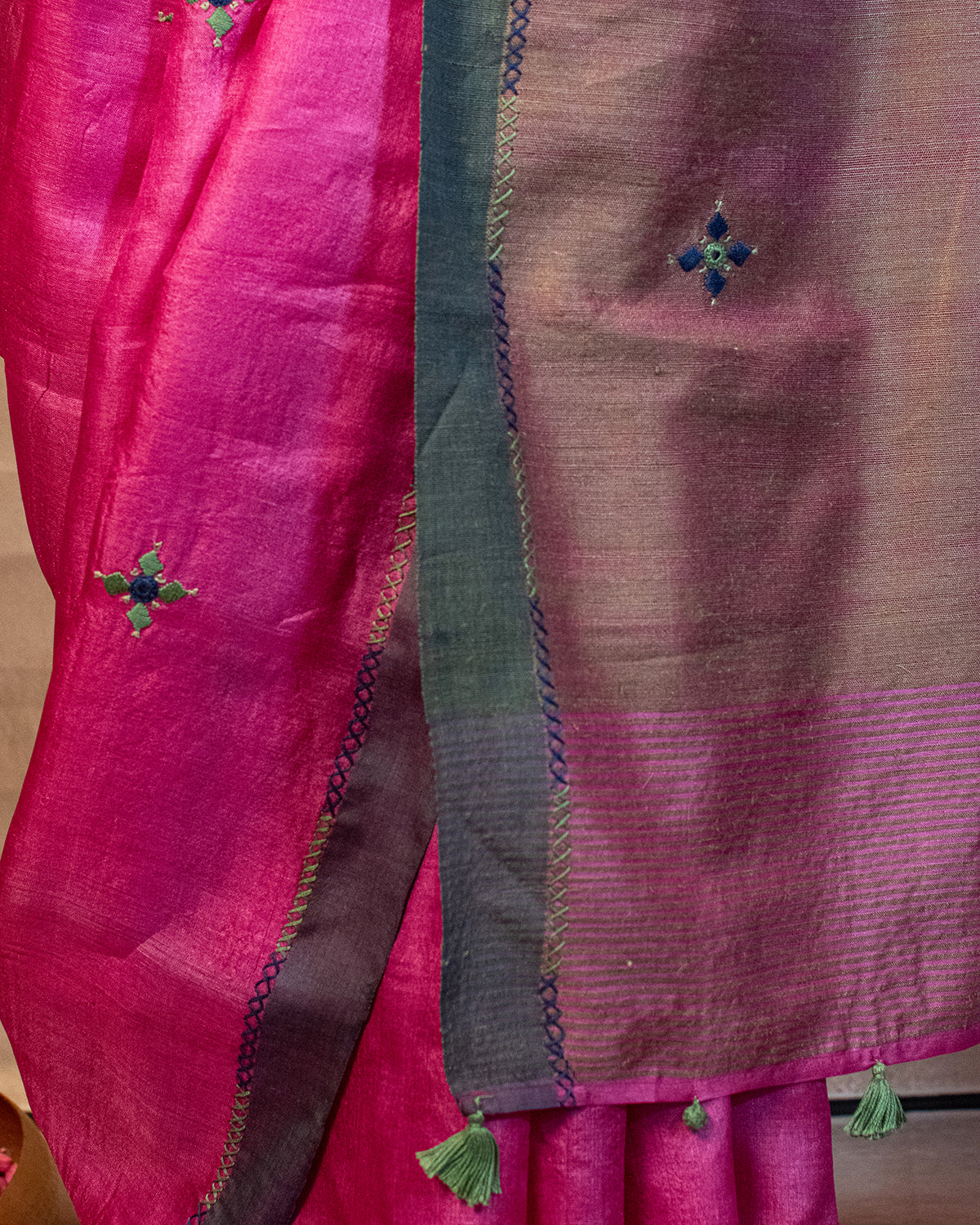 Rani Tussar Saree with Soof Hand Embroidery