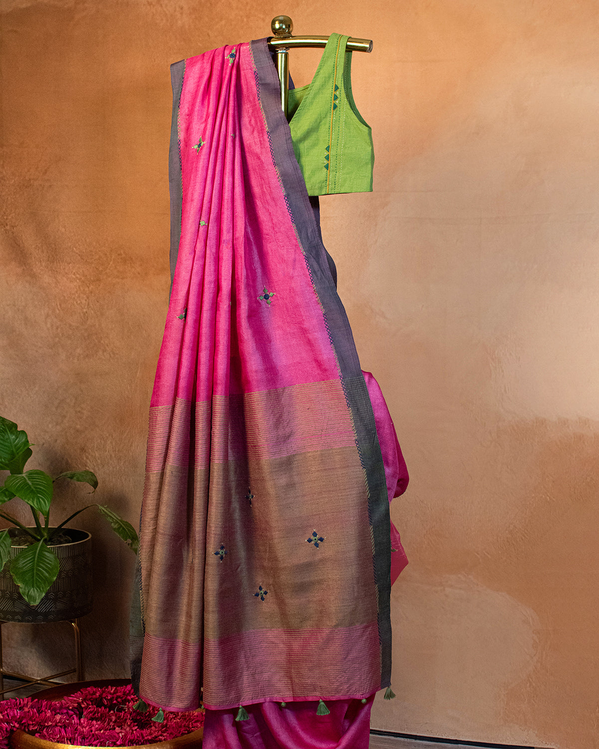 Rani Tussar Saree with Soof Hand Embroidery