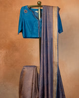 Khaki Blue Tussar Saree with Soof Hand Embroidery