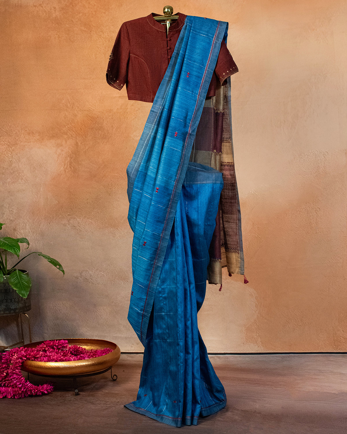 Aasmaani Tussar Saree with Soof Hand Embroidery