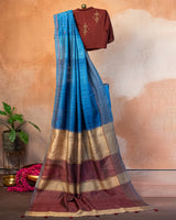 Aasmaani Tussar Saree with Soof Hand Embroidery