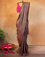 Terracotta Tussar Saree with Soof Hand Embroidery