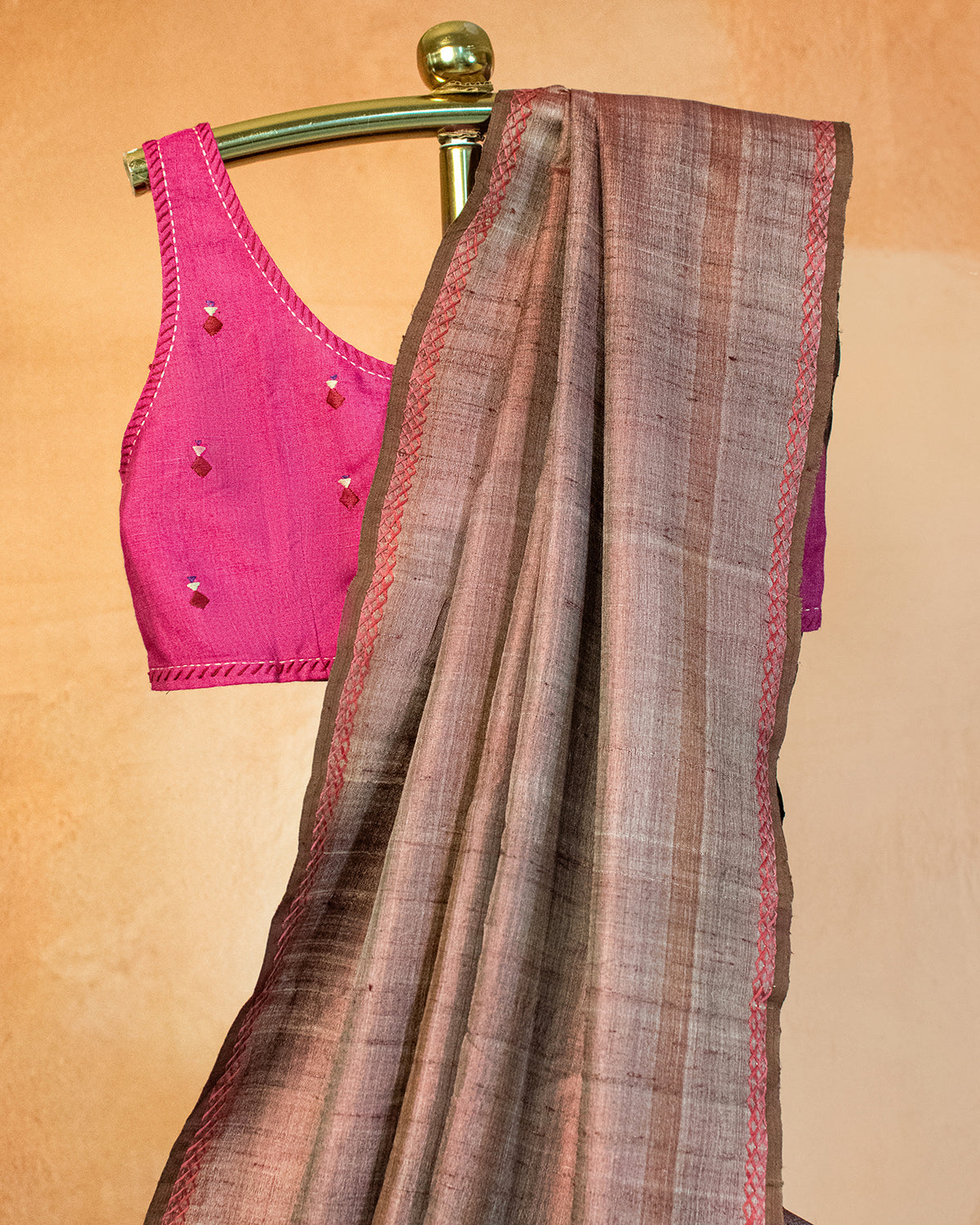 Terracotta Tussar Saree with Soof Hand Embroidery