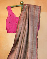 Terracotta Tussar Saree with Soof Hand Embroidery