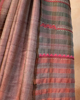 Terracotta Tussar Saree with Soof Hand Embroidery
