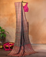 Terracotta Tussar Saree with Soof Hand Embroidery