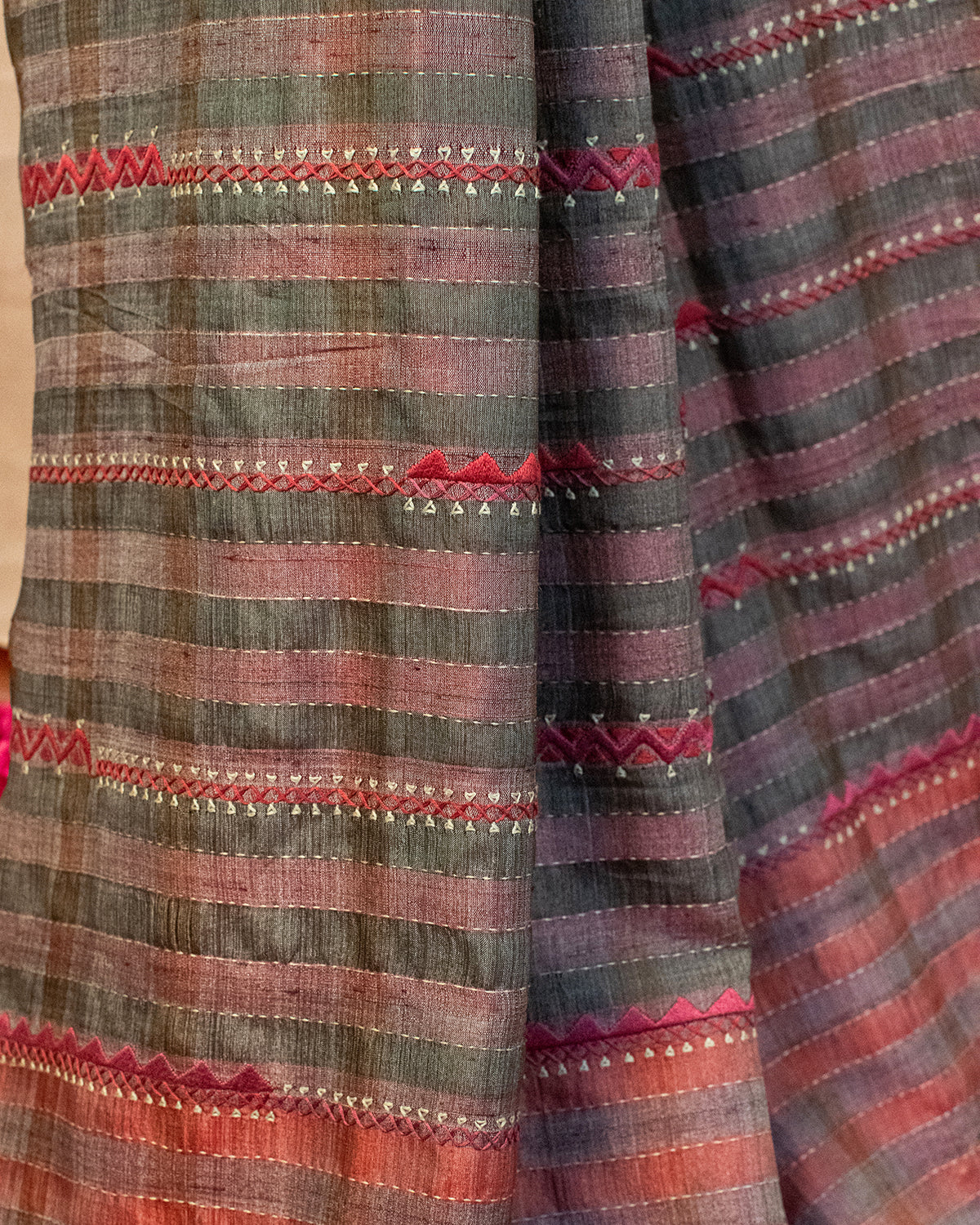 Terracotta Tussar Saree with Soof Hand Embroidery