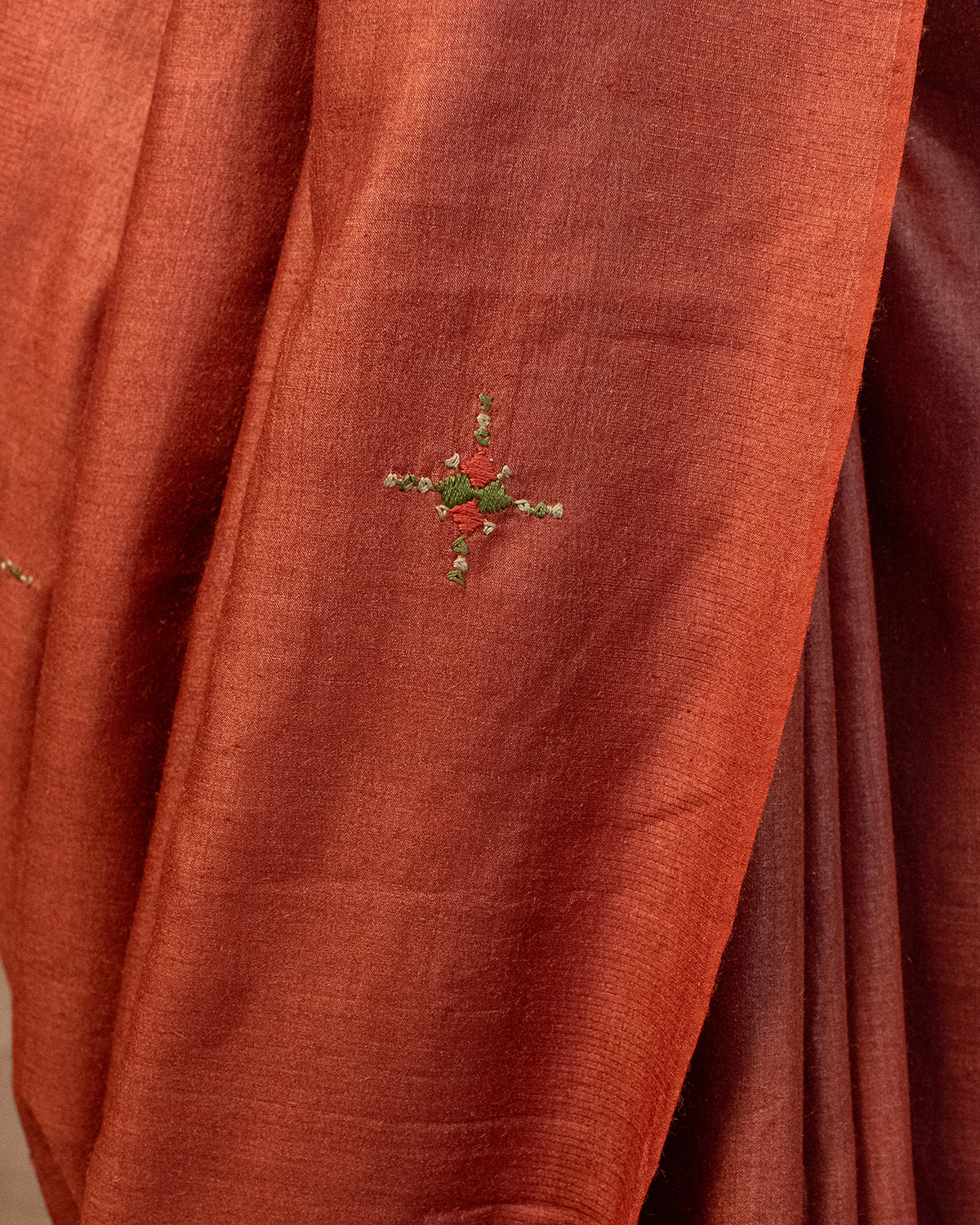 Gerua Tussar Saree with Soof Hand Embroidery