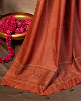 Gerua Tussar Saree with Soof Hand Embroidery