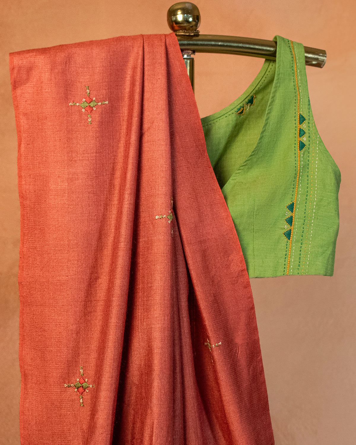 Gerua Tussar Saree with Soof Hand Embroidery