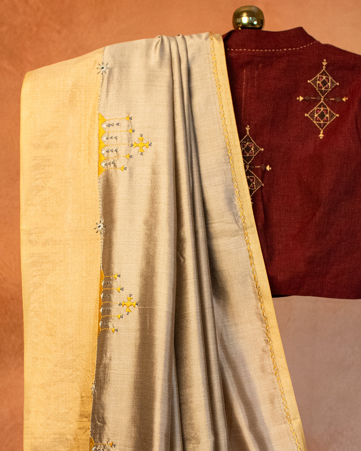 Shimmer Glow Tussar Saree with Soof Hand Embroidery