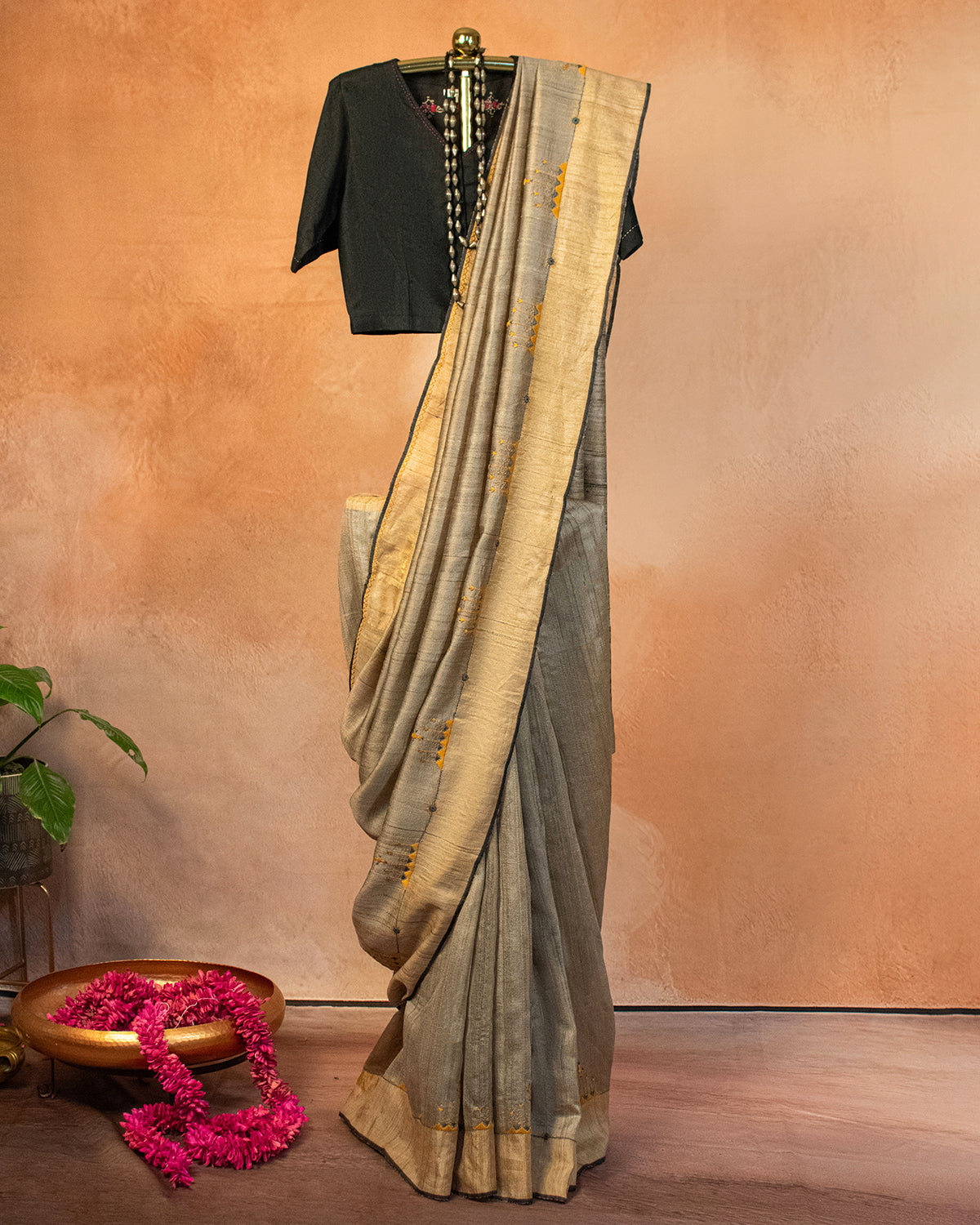 Ivory Noir Tussar Saree with Soof Hand Embroidery