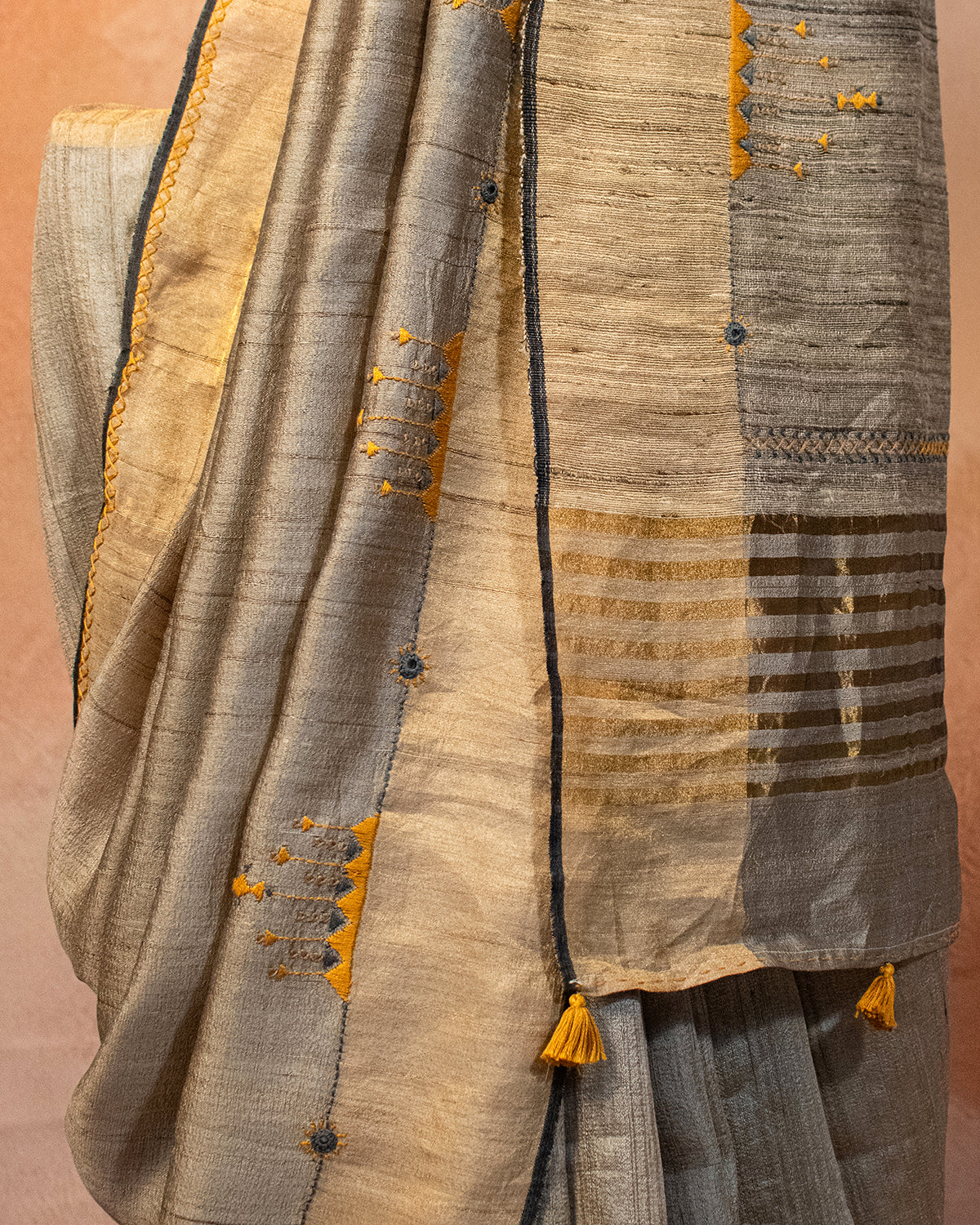Ivory Noir Tussar Saree with Soof Hand Embroidery