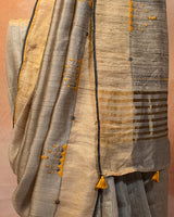 Ivory Noir Tussar Saree with Soof Hand Embroidery