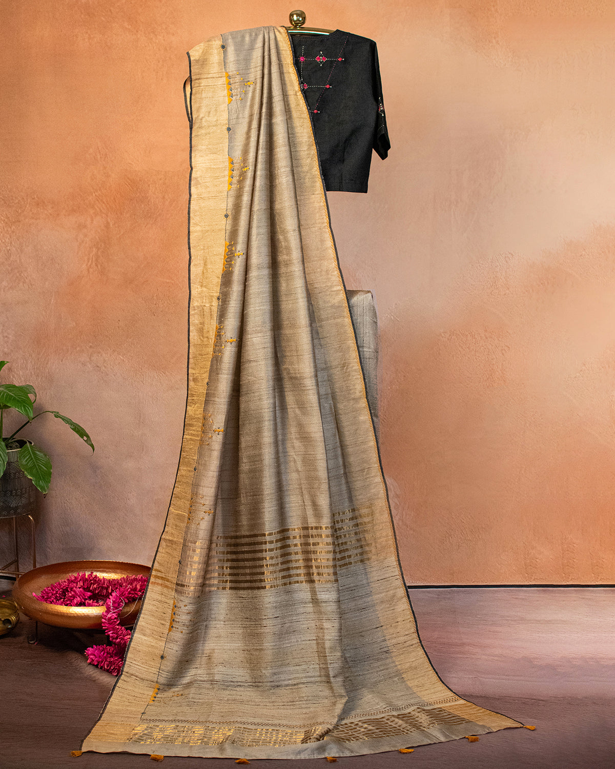 Ivory Noir Tussar Saree with Soof Hand Embroidery