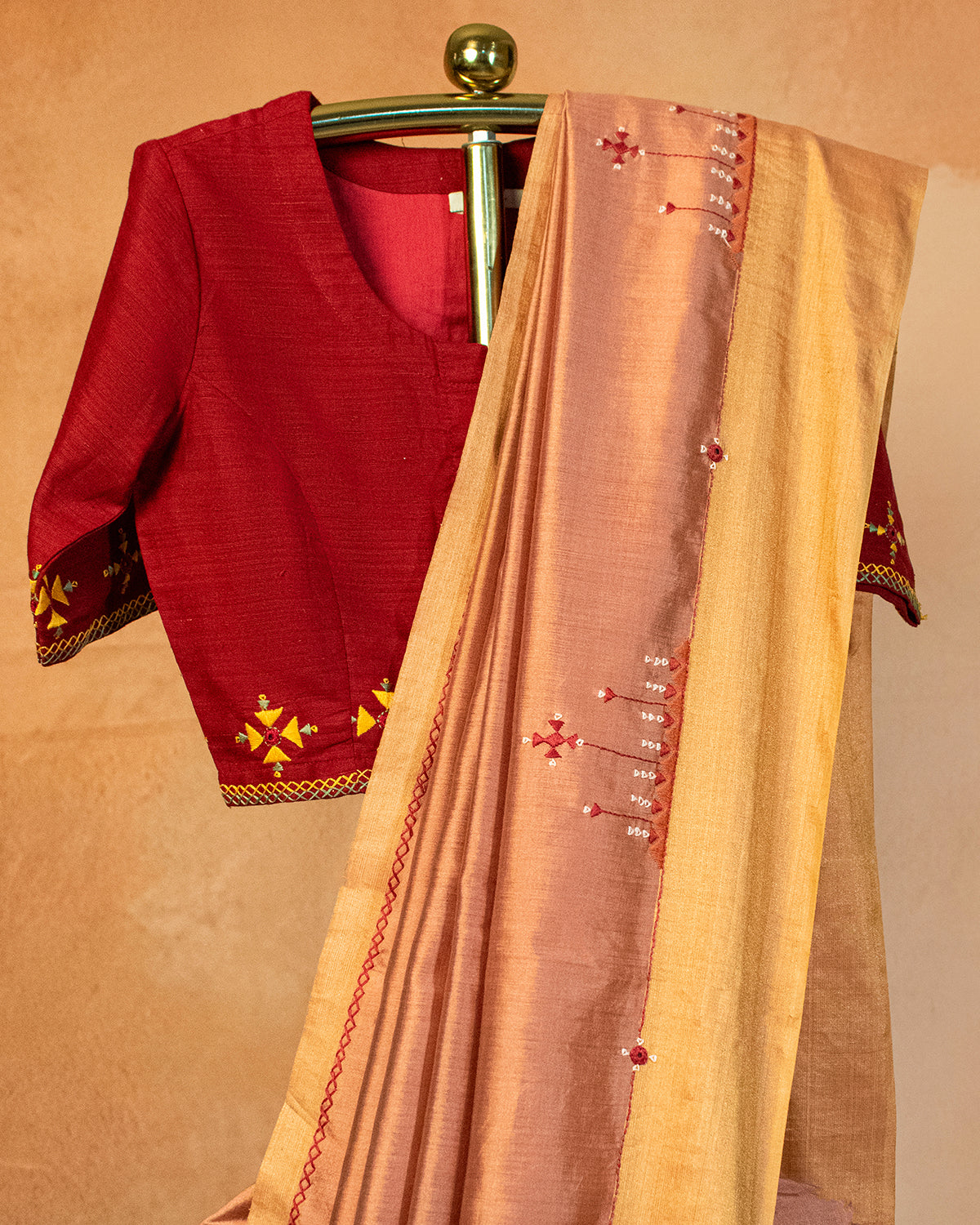Phalsai Muga Saree with Soof Hand Embroidery