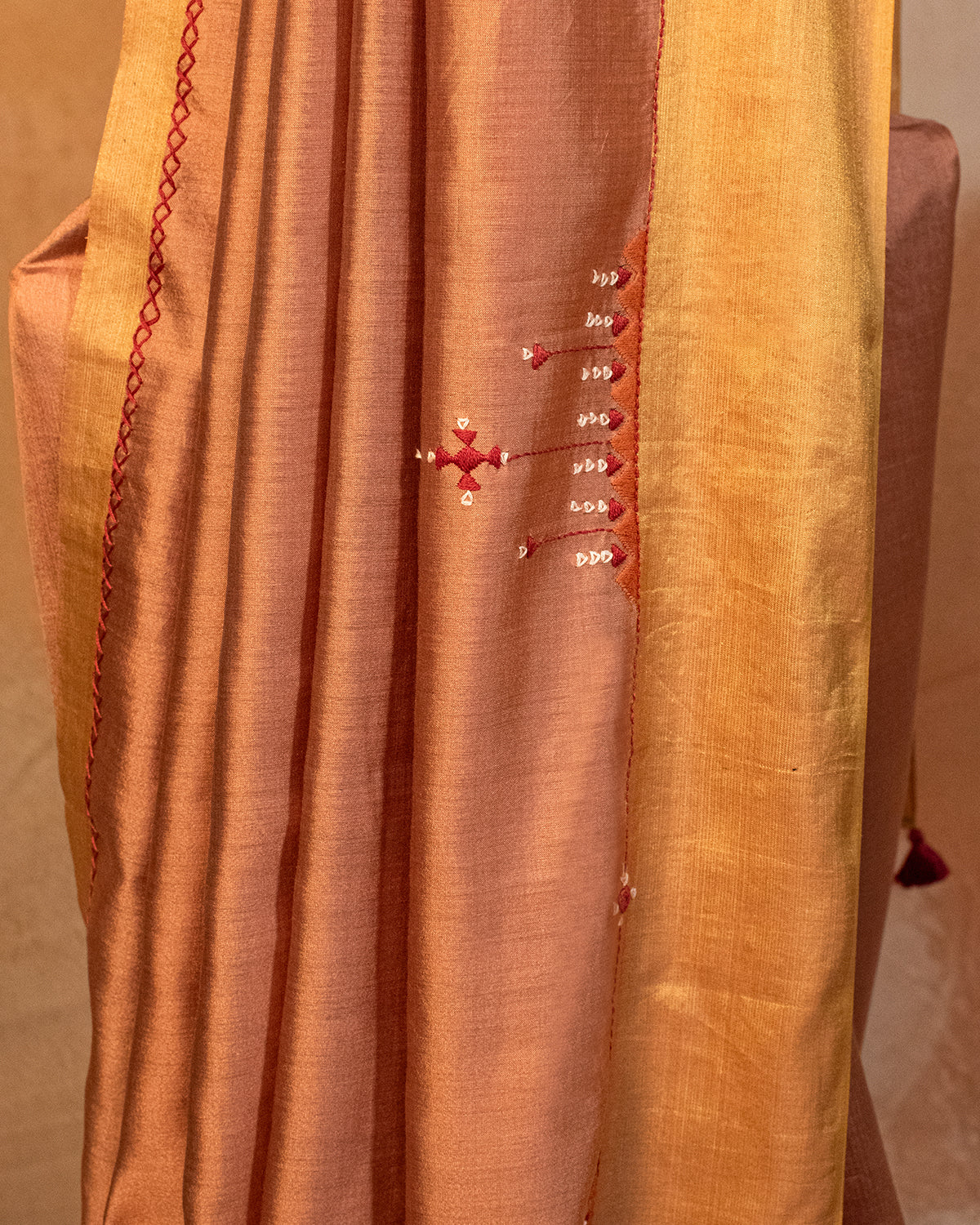 Phalsai Muga Saree with Soof Hand Embroidery