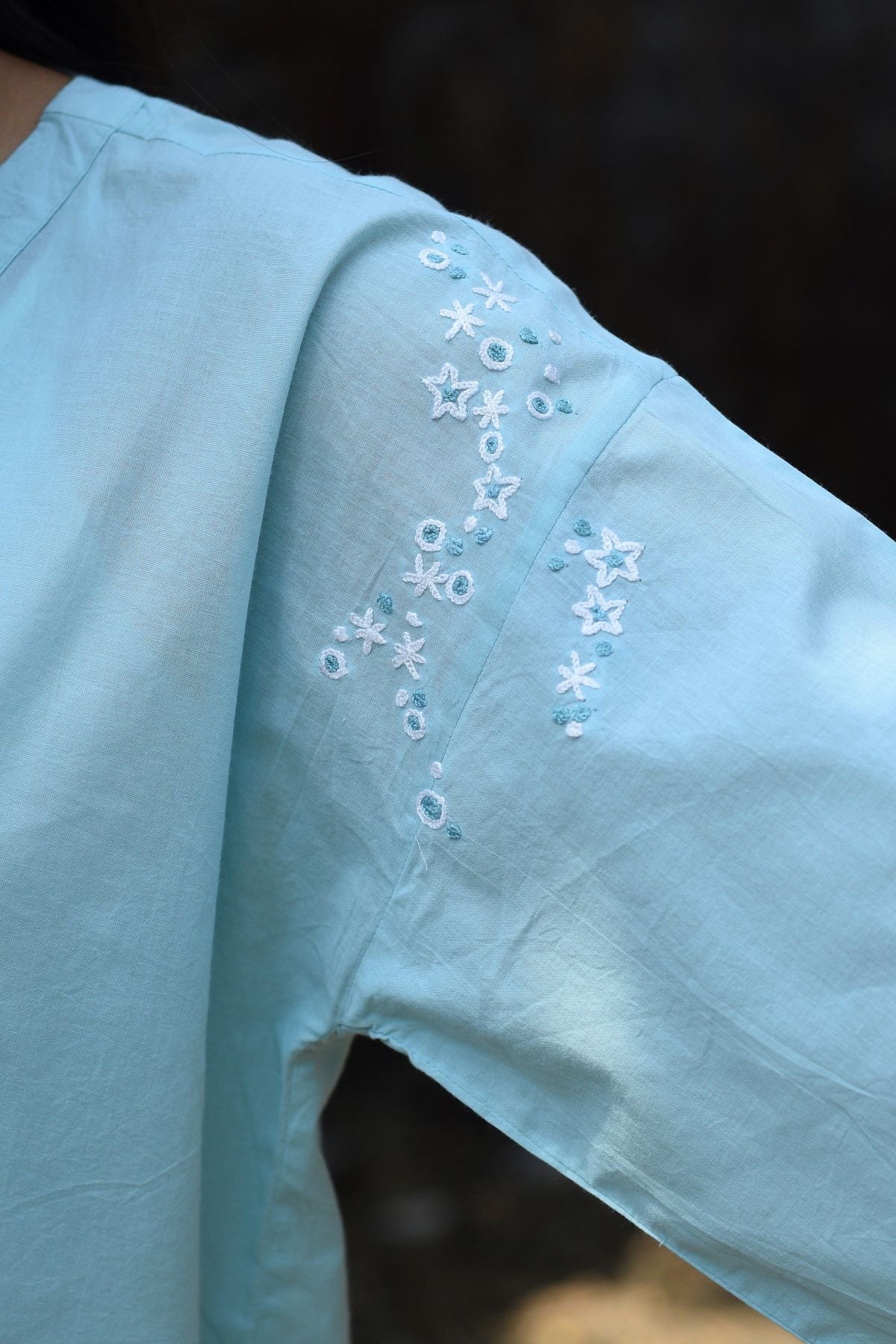 Nargis Blue Kashmiri Crewel Hand Embroidered  Cotton Top
