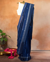 Midnight Blue Muga Saree with Soof Hand Embriodery