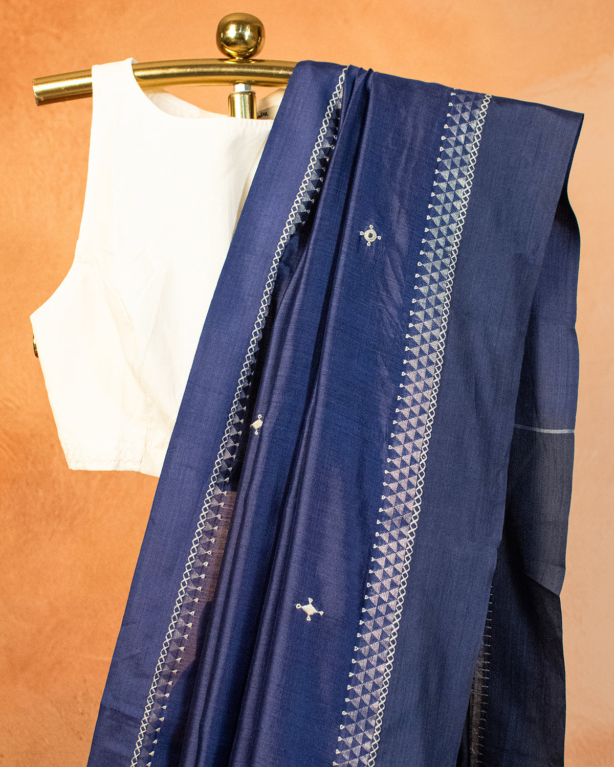 Midnight Blue Muga Saree with Soof Hand Embriodery