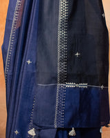 Midnight Blue Muga Saree with Soof Hand Embriodery