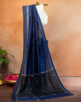 Midnight Blue Muga Saree with Soof Hand Embriodery