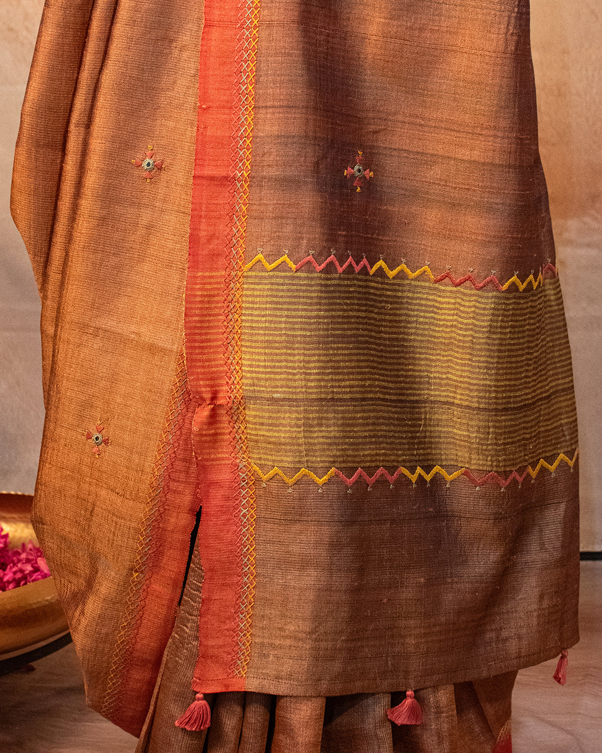 Teal Green Eri Saree with Soof Hand Embroidery
