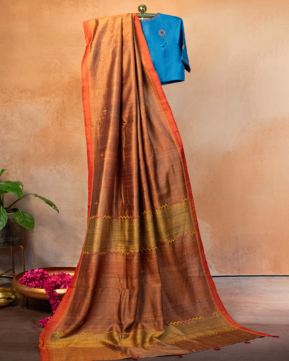 Teal Green Eri Saree with Soof Hand Embroidery