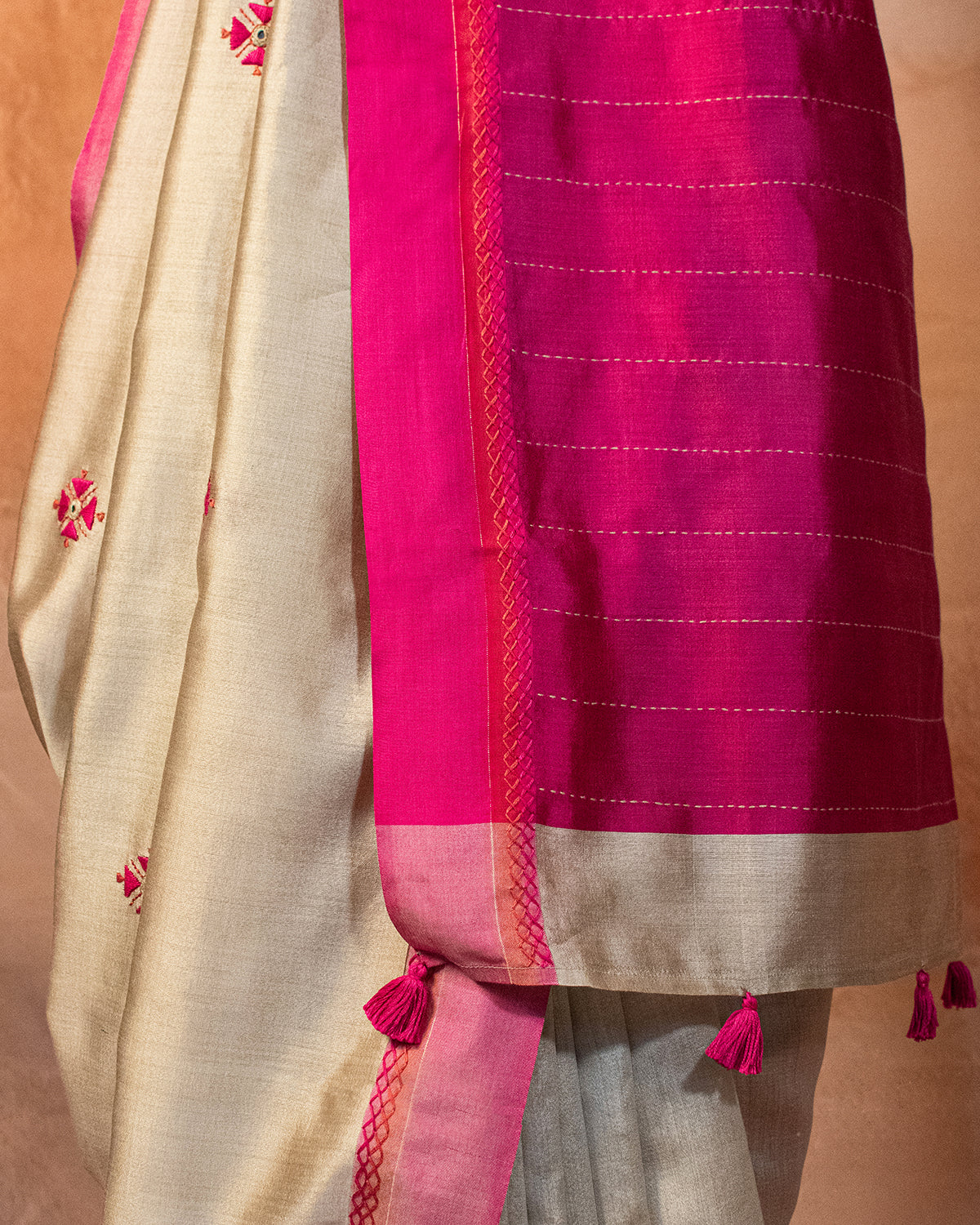 PinkAsh Eri Saree with Soof Hand Embroidery