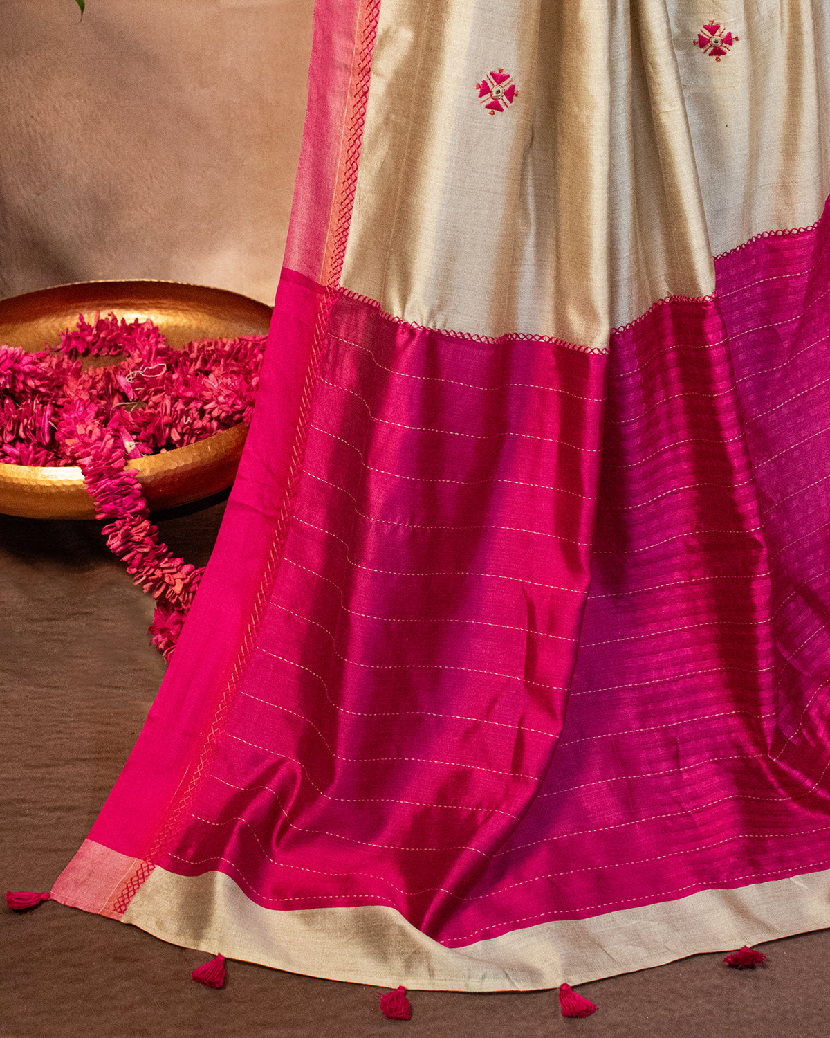 PinkAsh Eri Saree with Soof Hand Embroidery