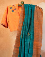 Teal Green Eri Saree with Soof Hand Embroidery