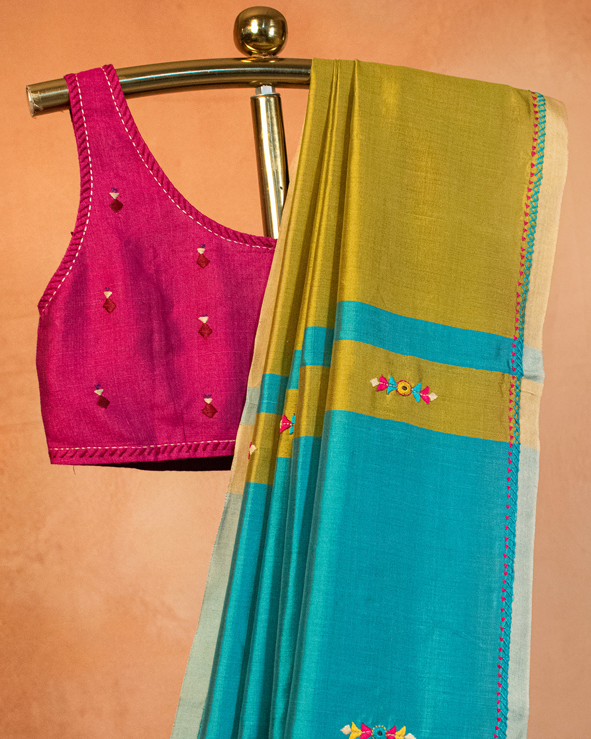 Olive Green Eri Saree with Soof Hand Embroidery